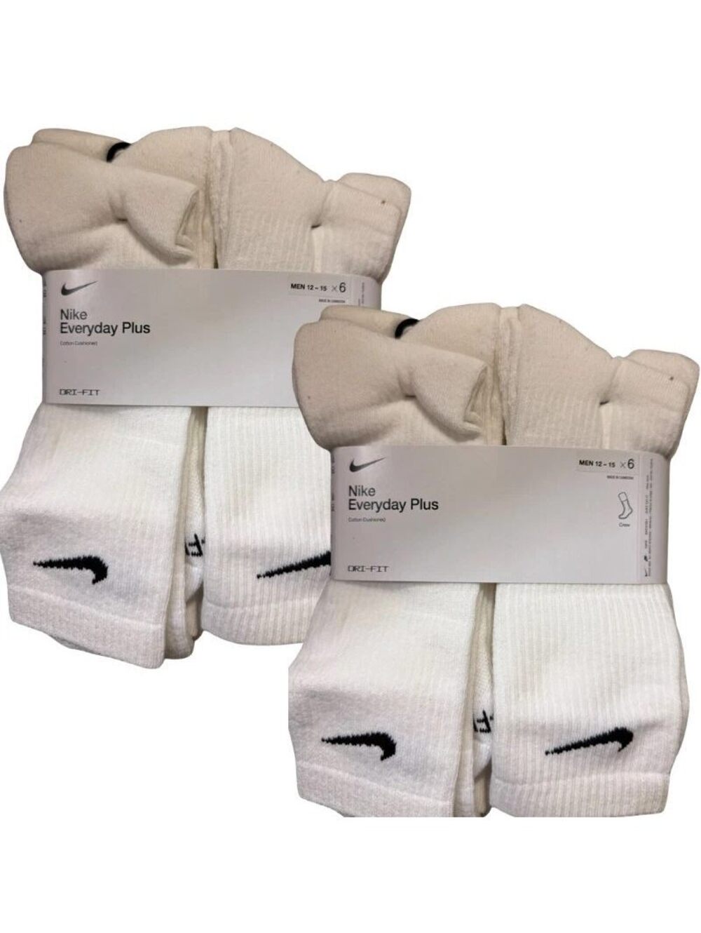 Nike Everyday Plus Crew Socks White Mens XL 12-15 Dri-FIT 12 Pairs 2 Pack